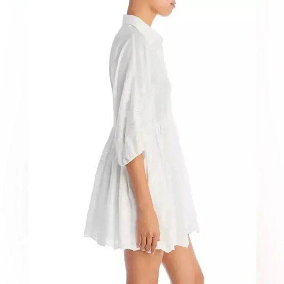 AQUA & Kristopher Brock Floral Embroidered Eyelet Mini Shirt Dress 100% Cotton S - Picture 5 of 14